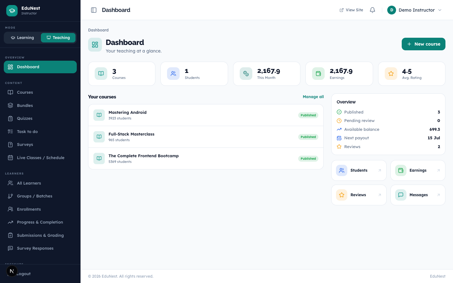 Instructor dashboard