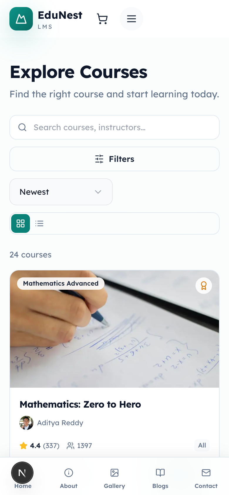 Course listing on mobile