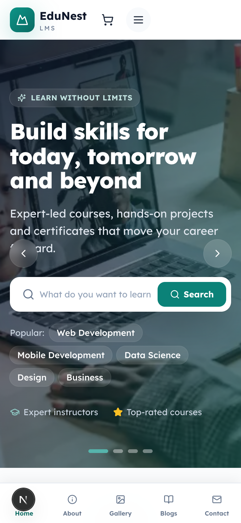 EduNest home on mobile